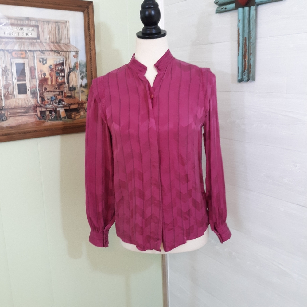 Mary McFadden silk chevron button down top sz 4 *K - Picture 1 of 6